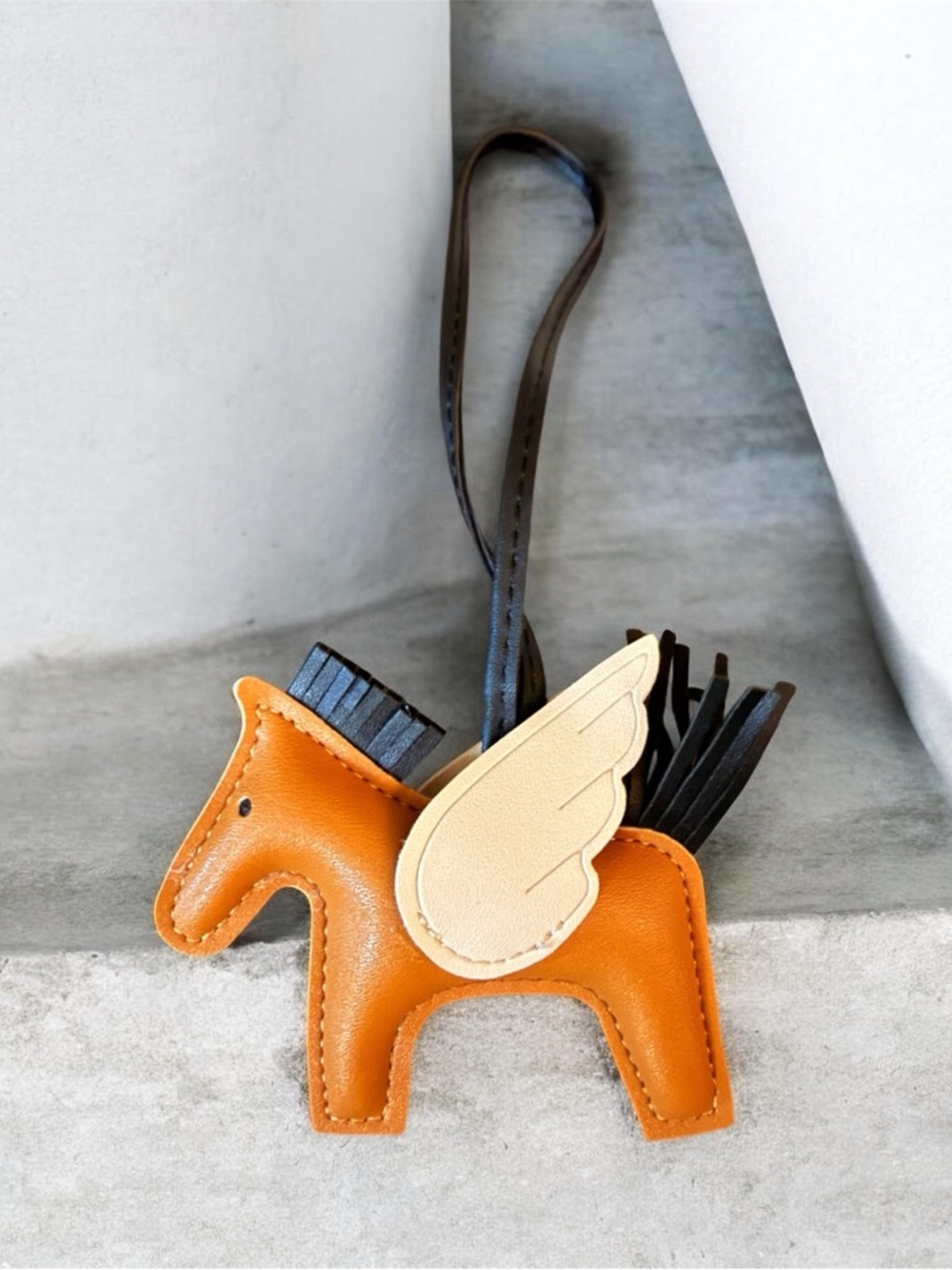 Brown Vegan Winged Pony Bag Charm